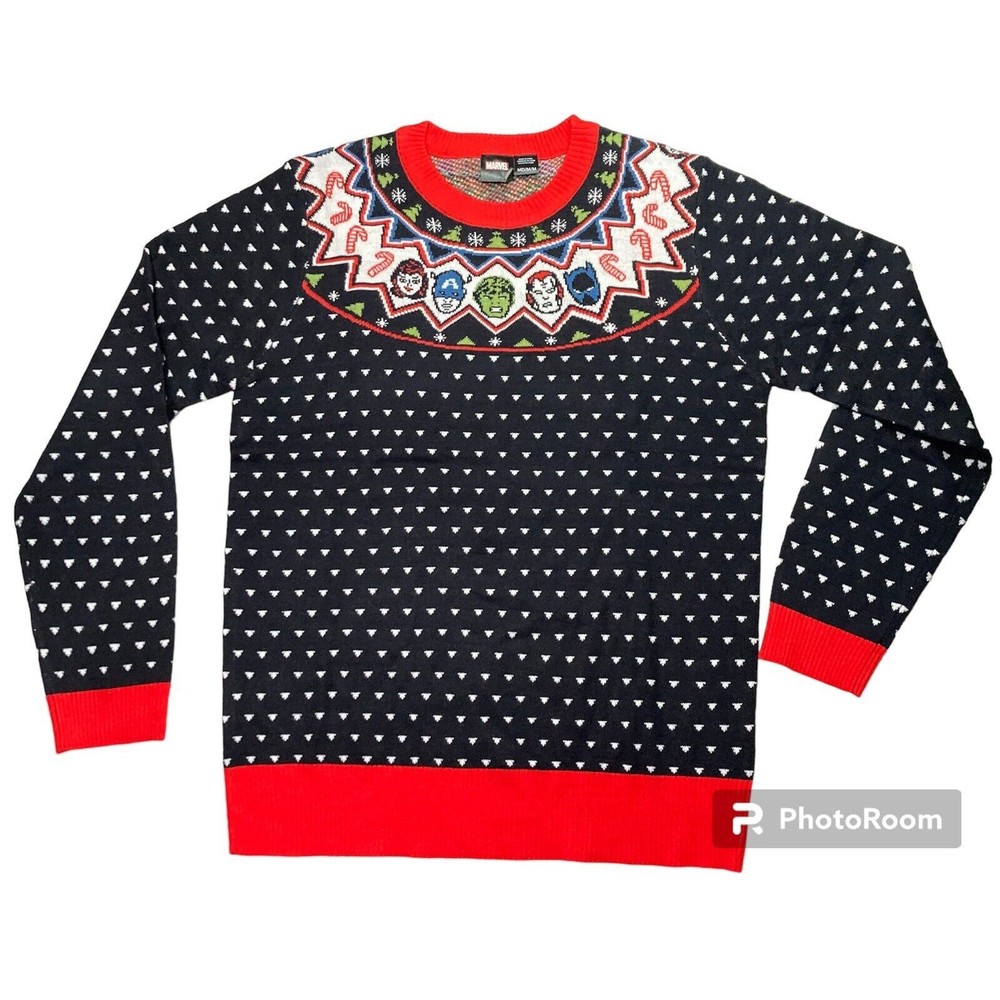 Marvel Avengers‎ Christmas Sweater Captain America Hulk Black Panther Size M